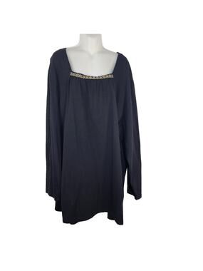 Catherines Liz & Me Women Top Size 4X Black Long Sleeved Beaded Square Neck Knit